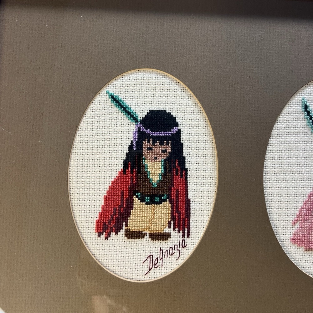 Ted DeGrazia Native American Cross Stitch Needlepoint Framed Artwork - Picture 2 of 8